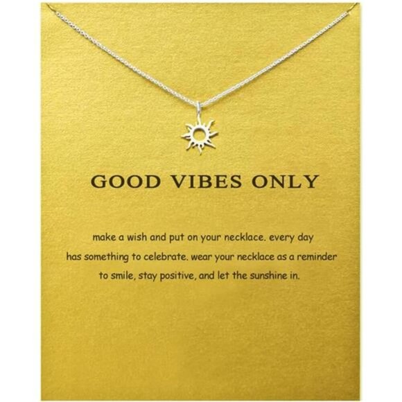 Sun Pendant Necklace – “Good Vibes Only” Positivity Jewelry Minimalist Dainty - Picture 1 of 6